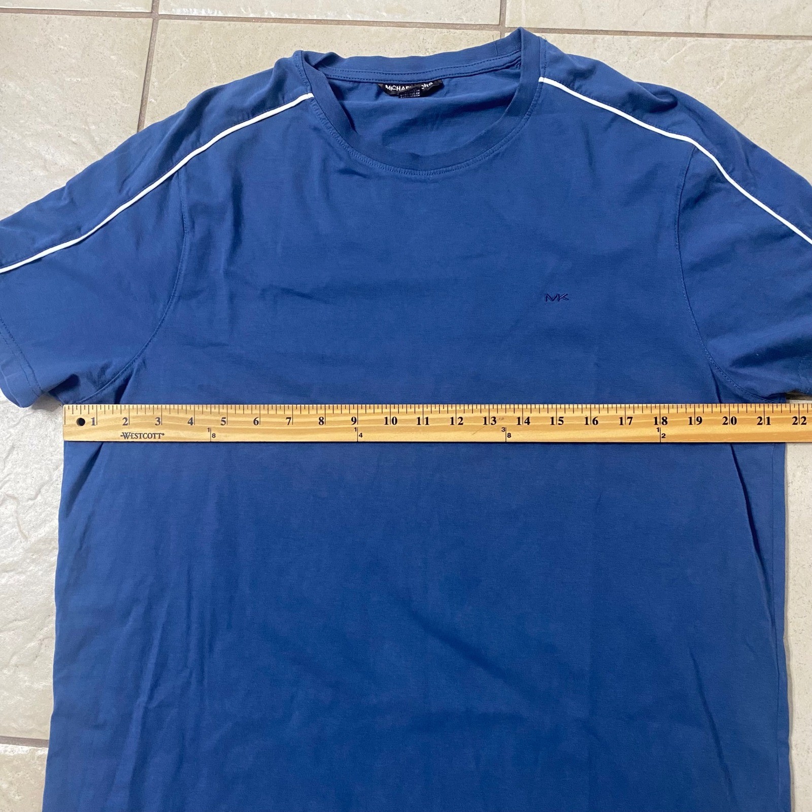 Michael Kors MK Mens Blue Crew Neck T Shirt With White Stripe Accent XL