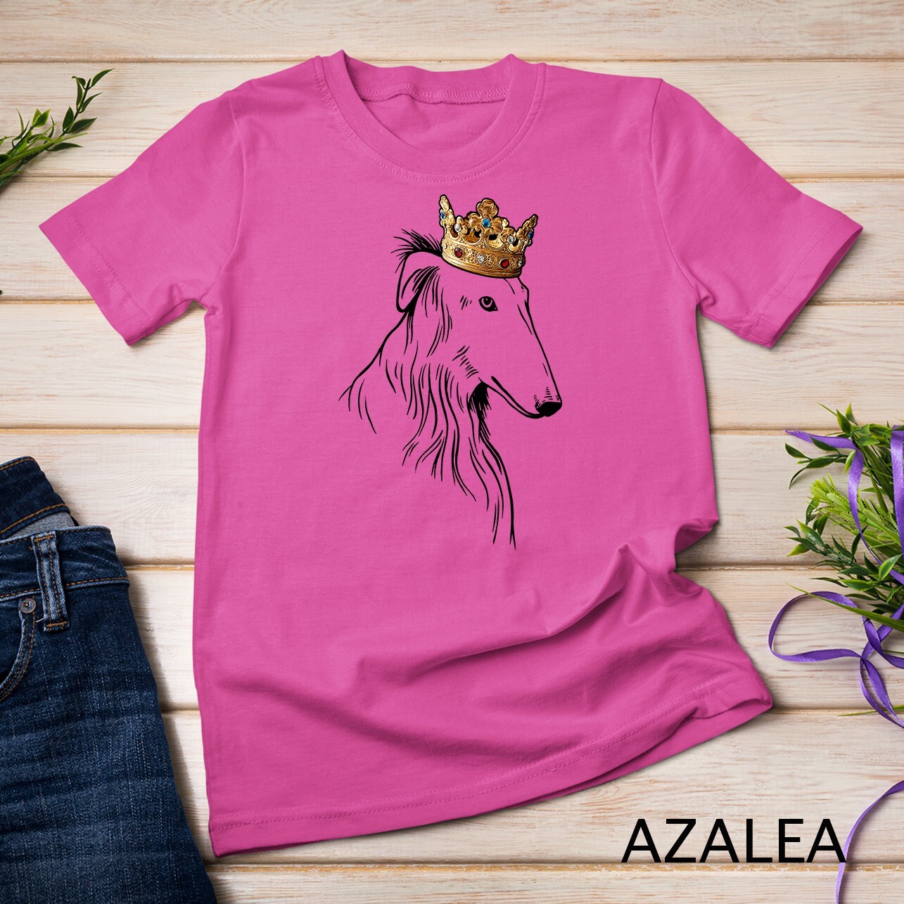 Borzoi Dog Wearing Crown Unisex T-shirt