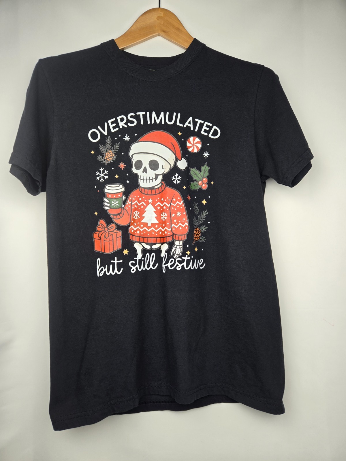Grim Santa Claus Men’s T-shirt Small Overstimulated but still festive Custom