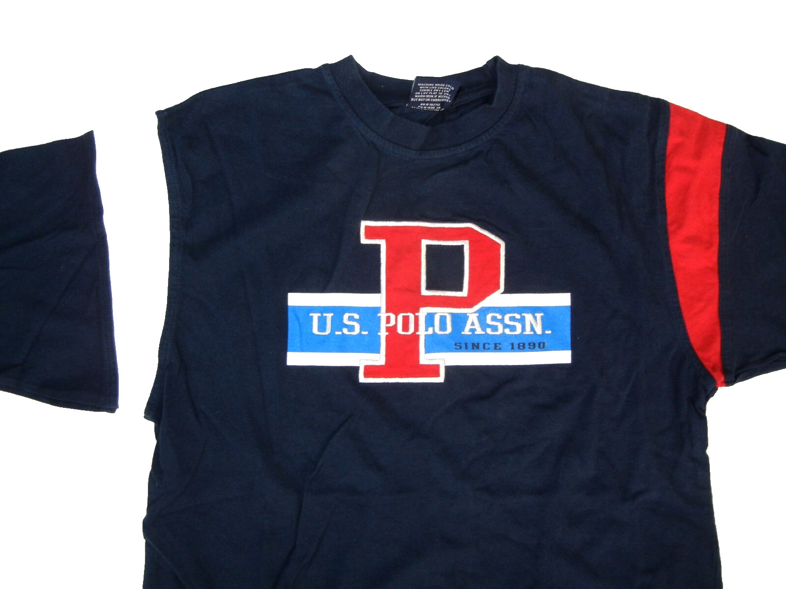 US POLO ASSN Navy Blue/Red Cotton CREW NECK T-SHIRT Big Graphic Logo Men’s L