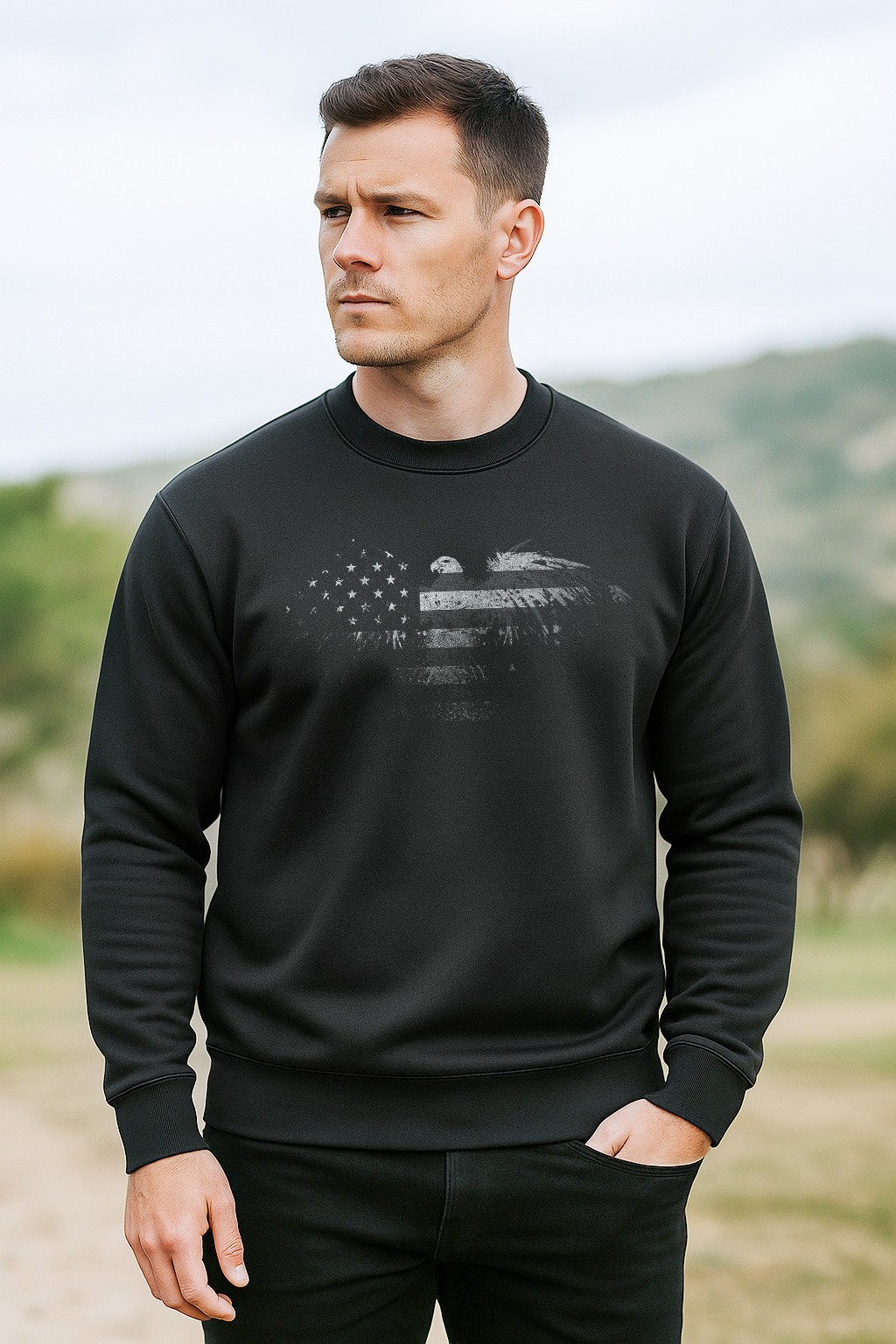 Bald Eagle Flag Sweatshirt | Rugged Patriotic Crewneck for Men & Women | Freedom