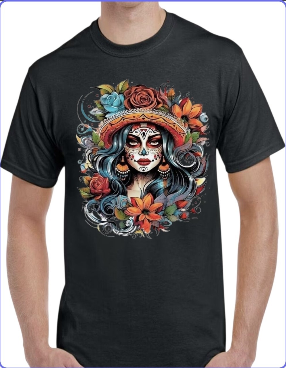Sugar Skull Catrina Black Men’s T-Shirt Small To 3X-Large Style 10