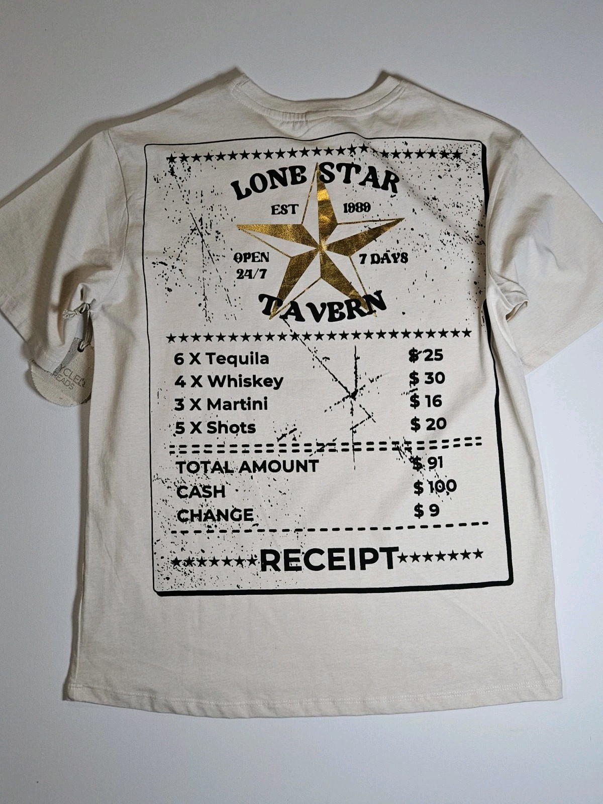 Recycled Threads Lonestar Tavern T-shirt Mens Medium Beige Tee Eco Friendly