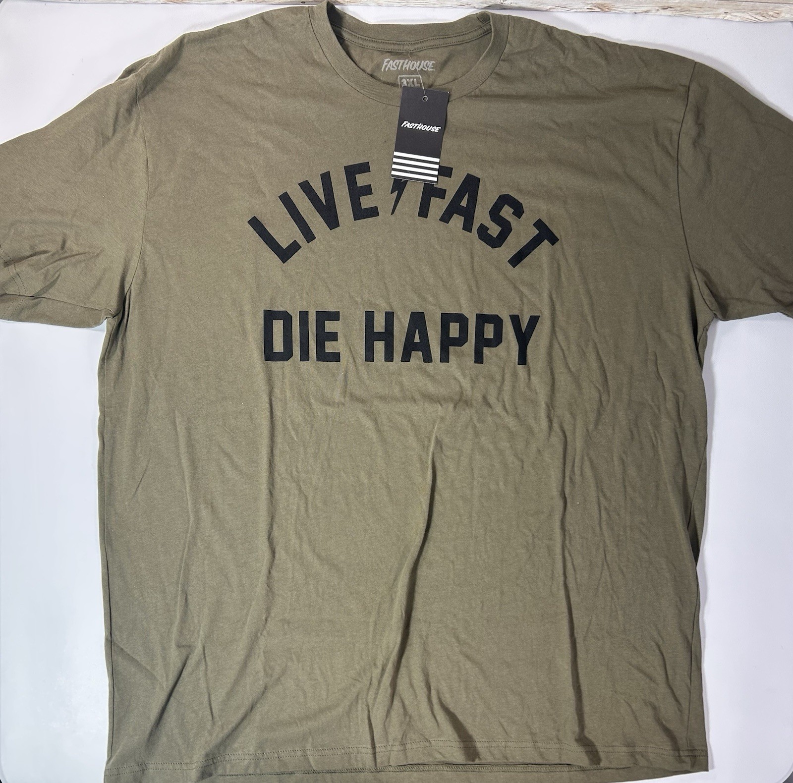 NWT Fasthouse 3XL XXXL Live Fast Die Happy Motorcycle Tee Military Green T shirt