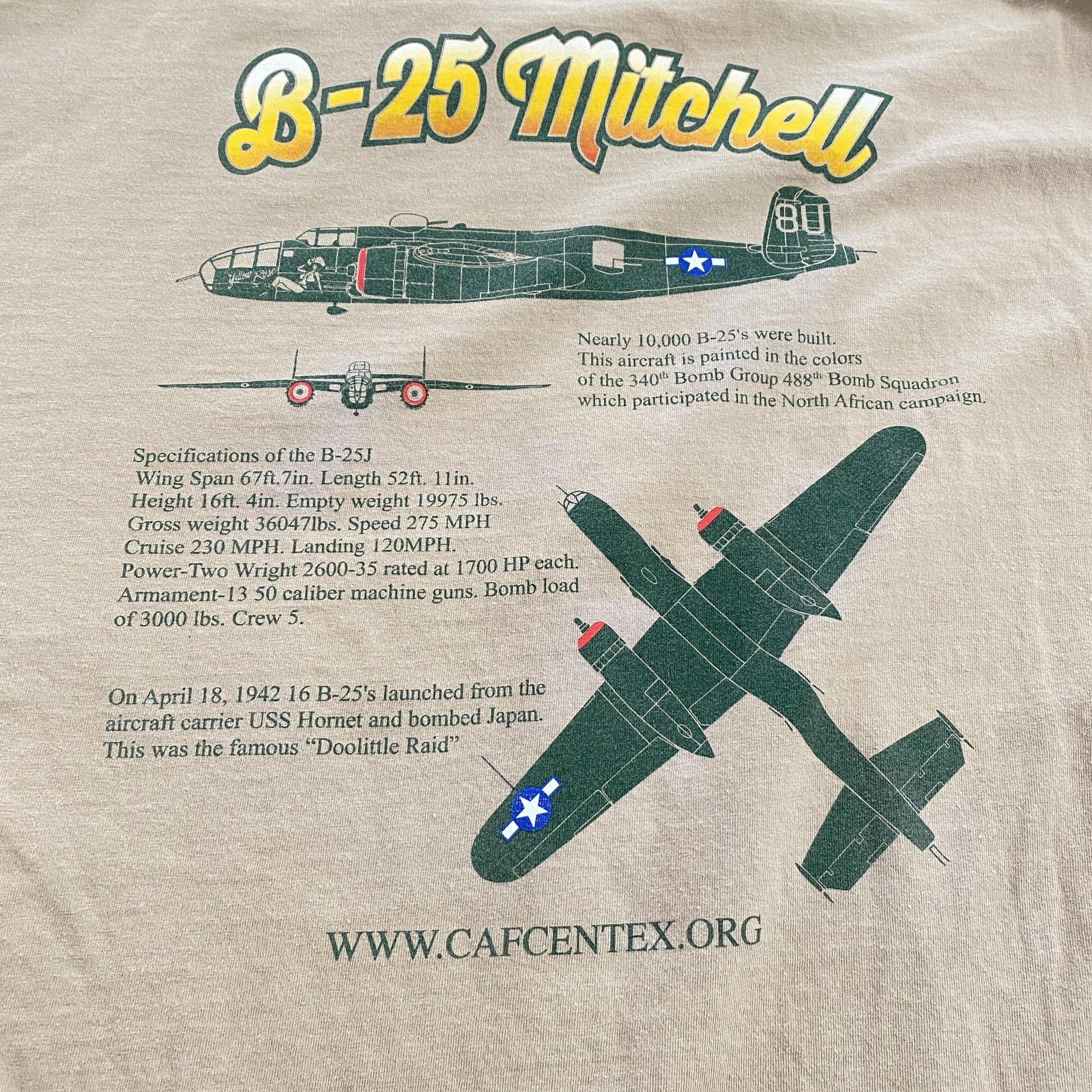 Commemorative Air Force B-25 Mitchell Yellow Rose Shirt Mens XL WWII Bomber