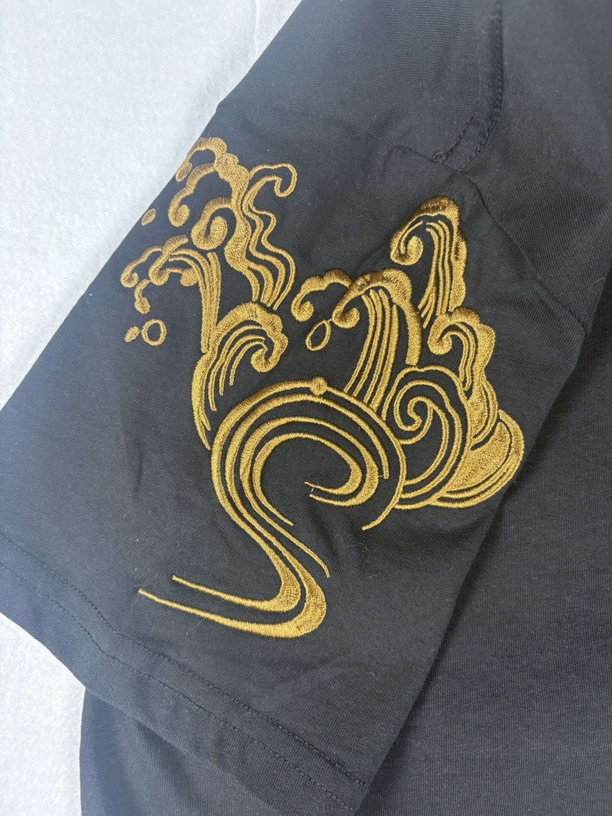 Vintage Style Japanese Brand Sukajan Dragon Embroidered Koi Fish Shirt Black L