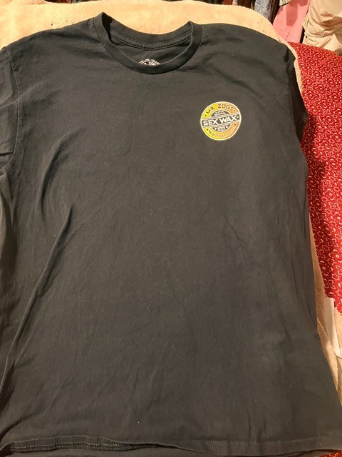 MR. ZOGS SEX WAX BLACK GRAPHIC T-SHIRT LOGO FRONT AND BACK MENS SIZE L