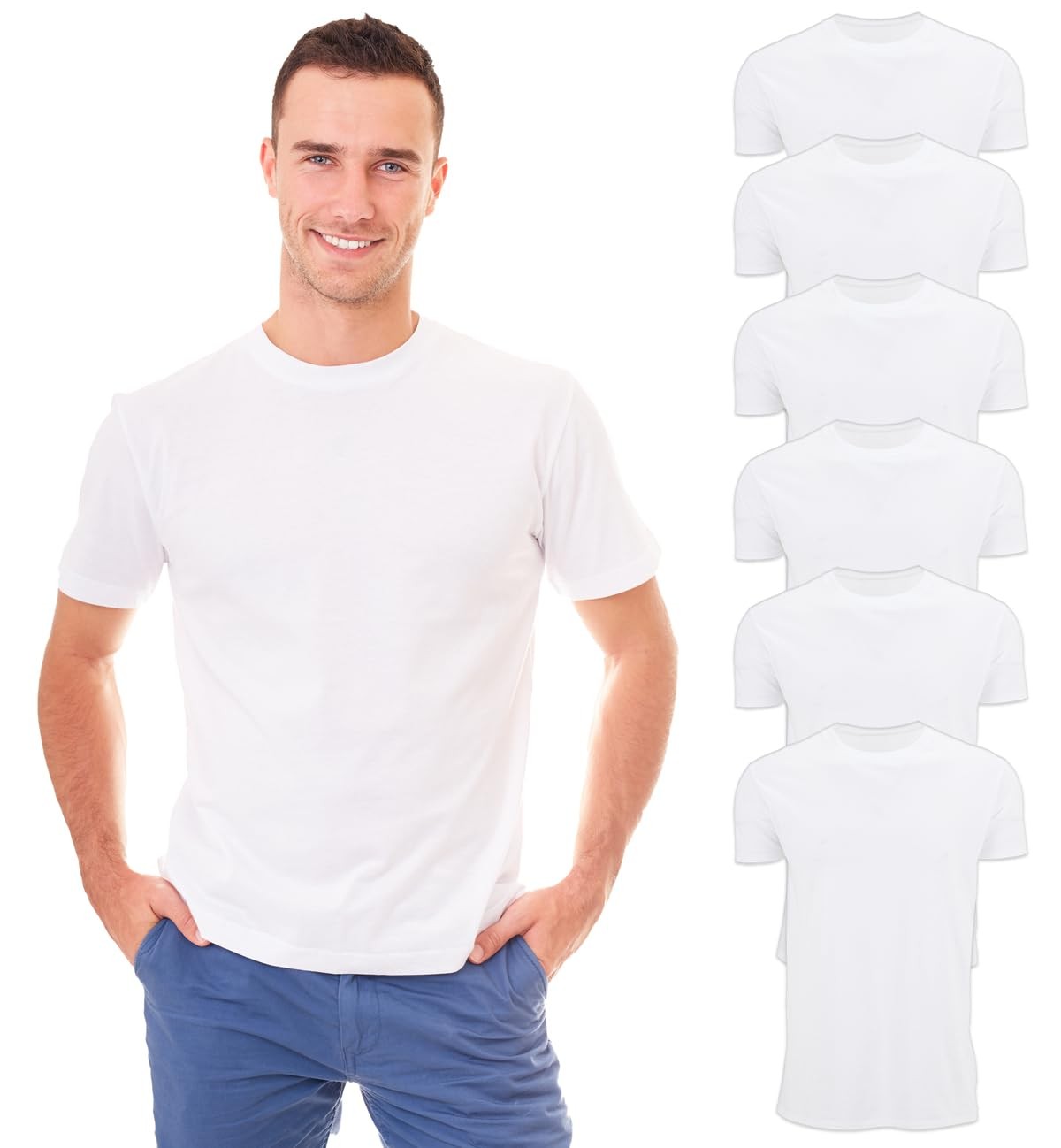 BILLIONHATS 6 Pack Men’s Solid Colors Cotton T-Shirts Short Sleeve Lightweight