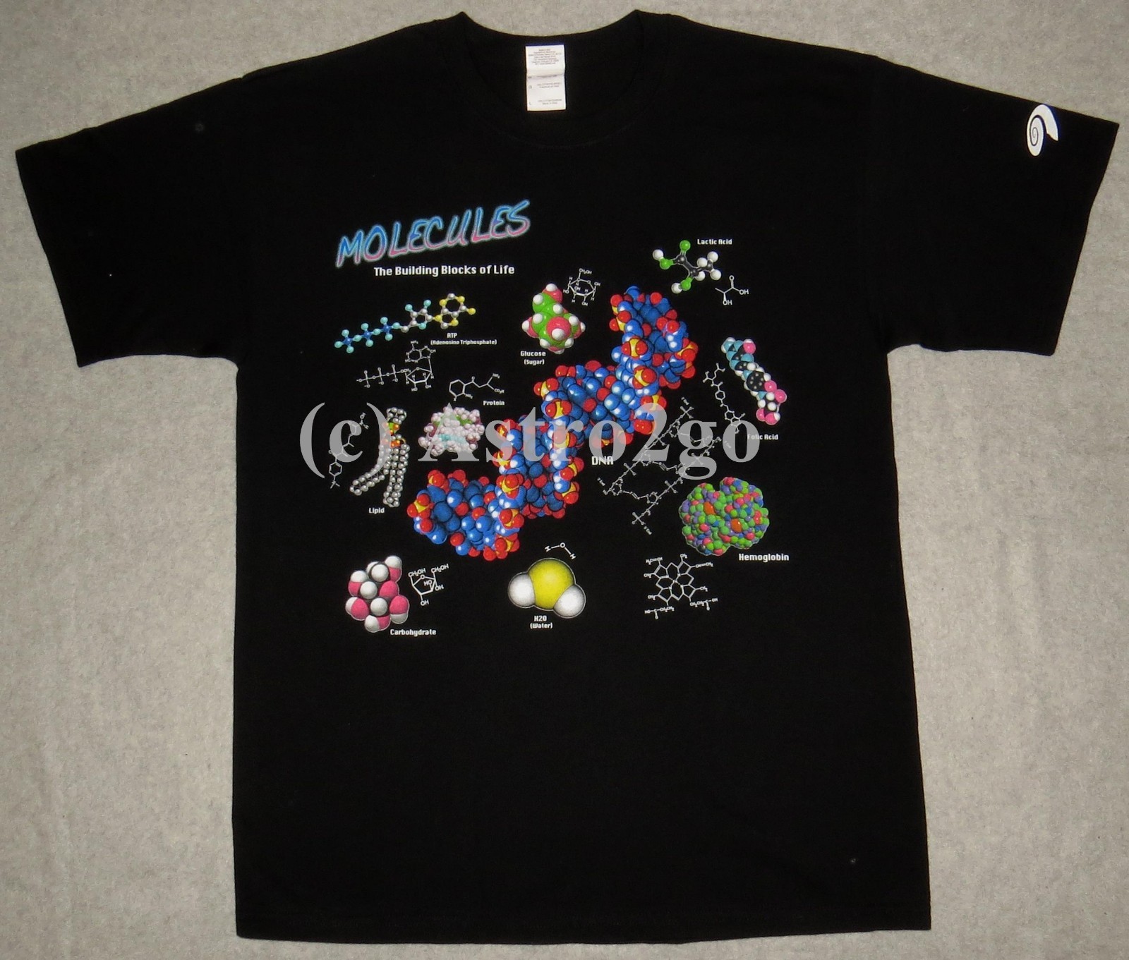 MOLECULES-Chemistry Biology Life Science DNA H2O CO2 Caffeine 2sided Tshirt S,3X