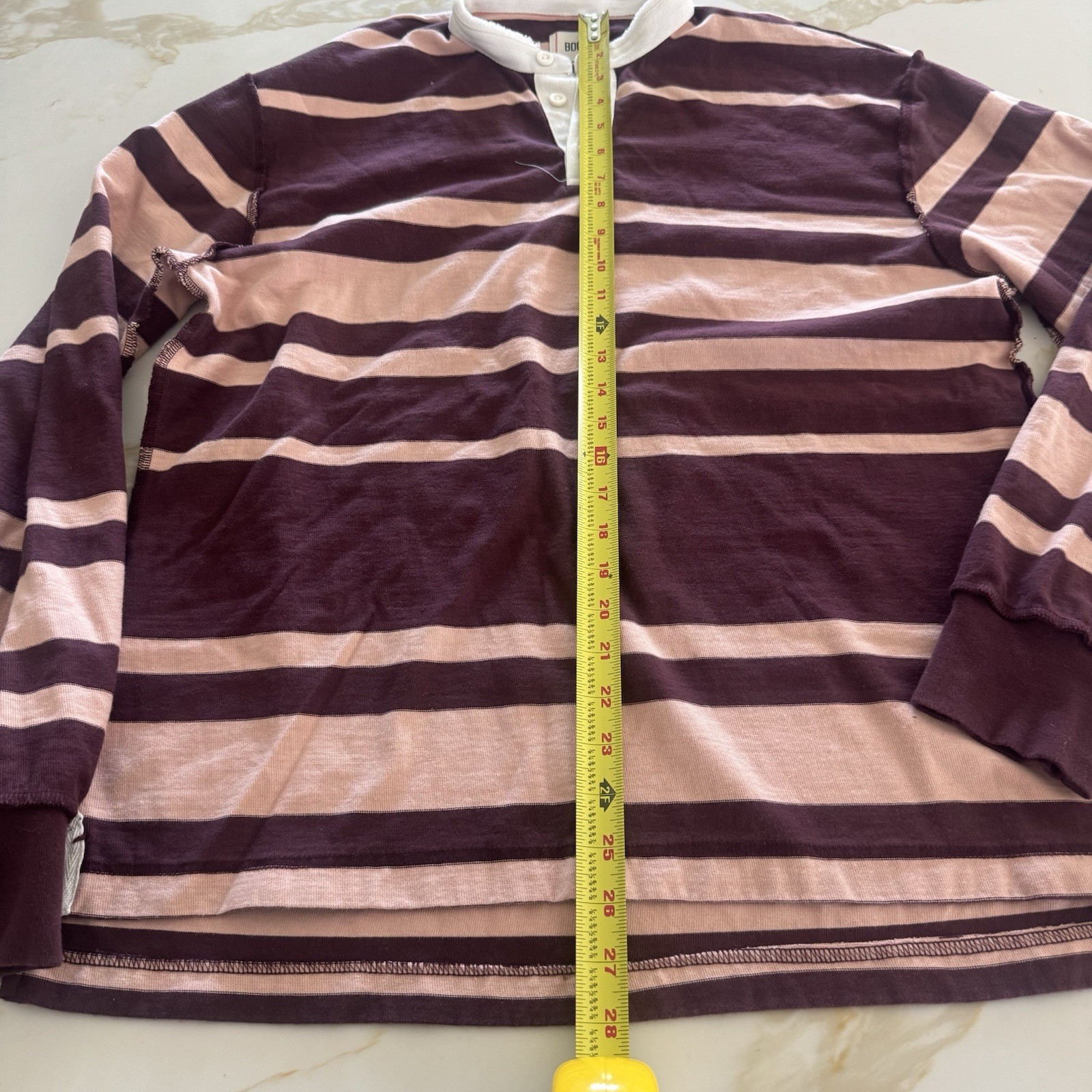 BDG Men’s T shirt Size Medium Long Sleeve Striped Knit Cotton Purple Pink White