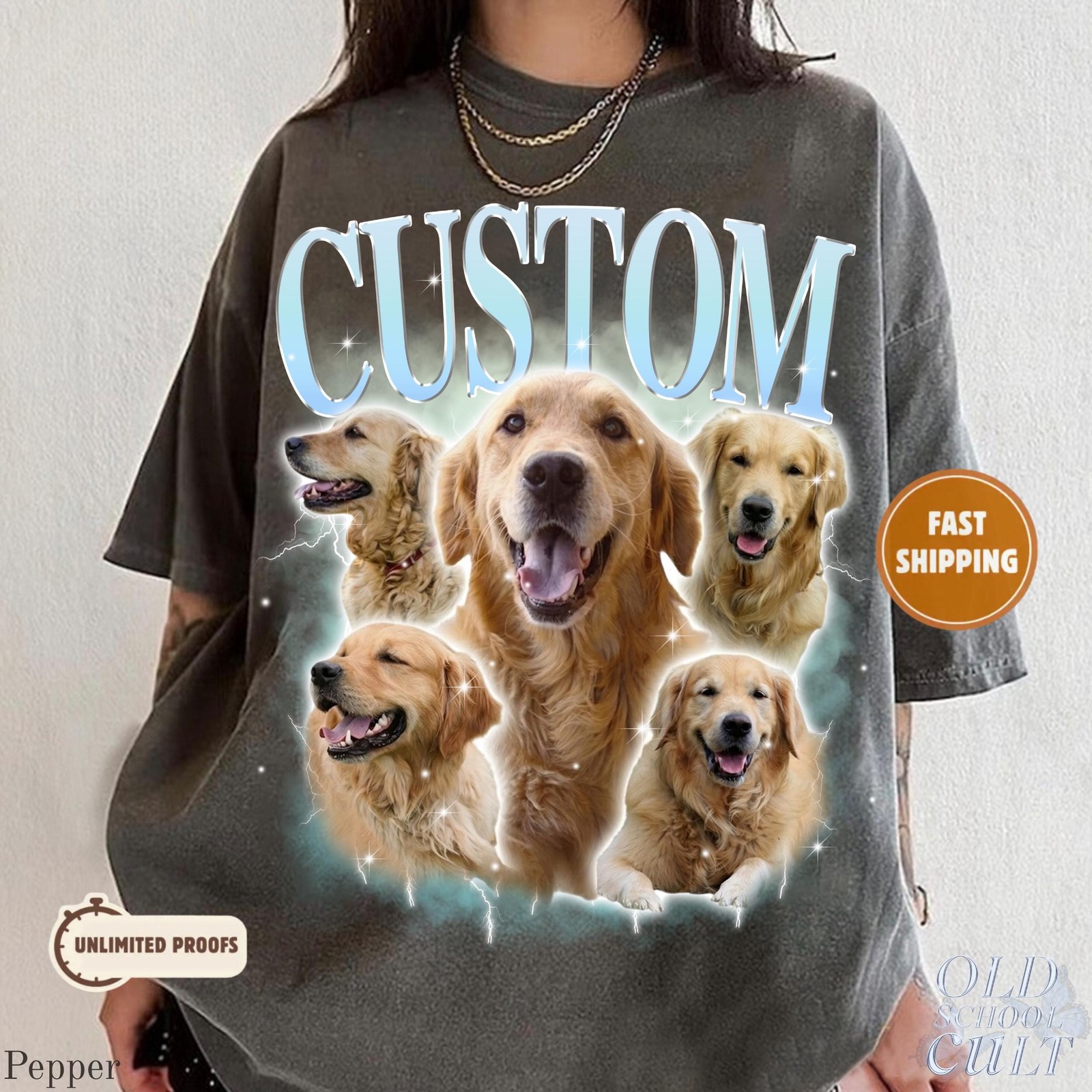 Custom Pet Vintage Bootleg T-Shirt Personalized Dog Cat Photo Name Tee