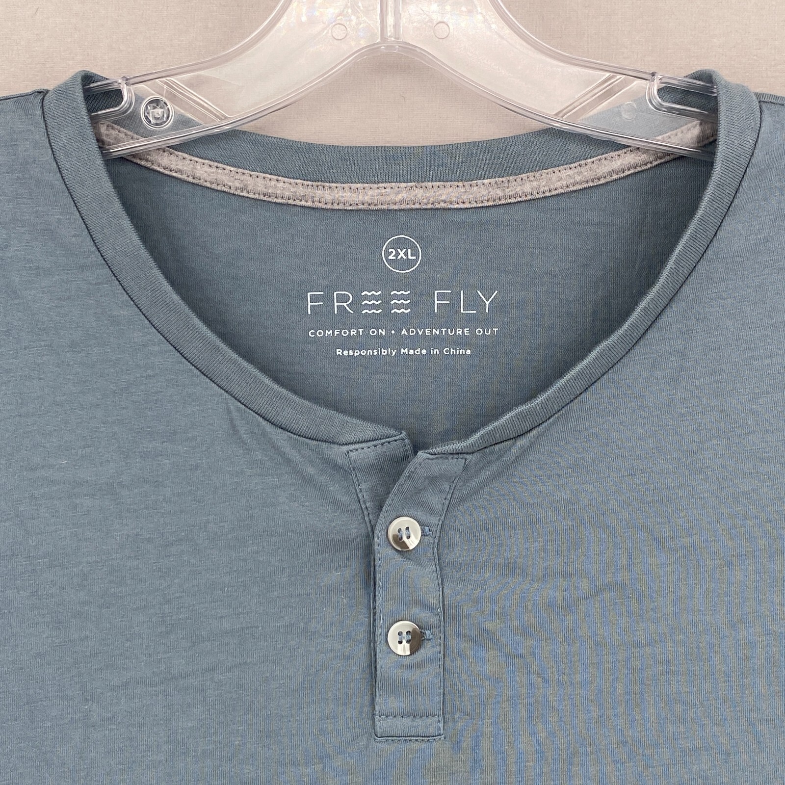 Free Fly Henley Short Sleeve Shirt Mens 2XL Blue Bamboo Cotton Casual Athletic
