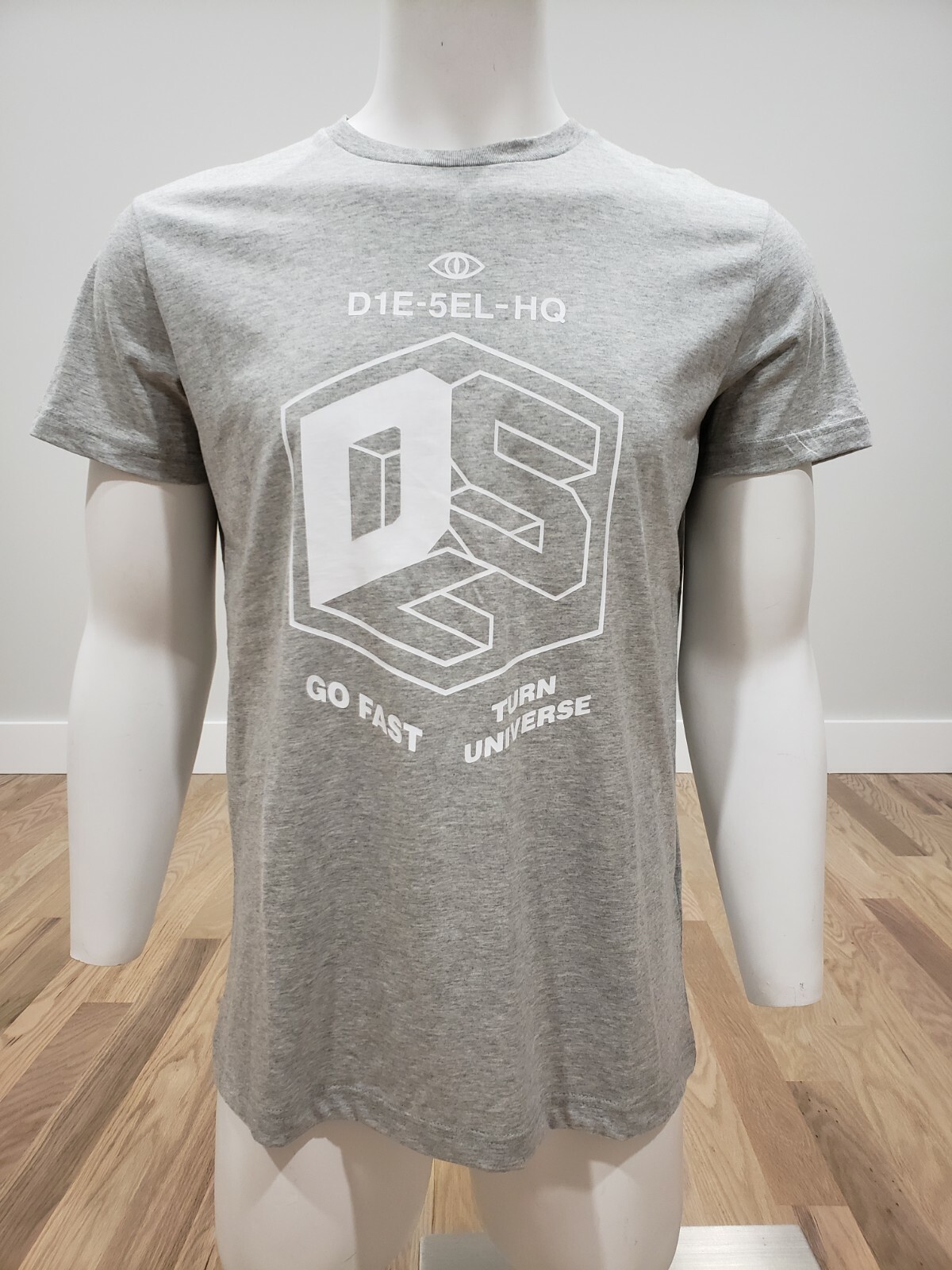 Diesel Men’s T-Diego-A3 Regular-slim T-shirt with tactile print – Melange Grey