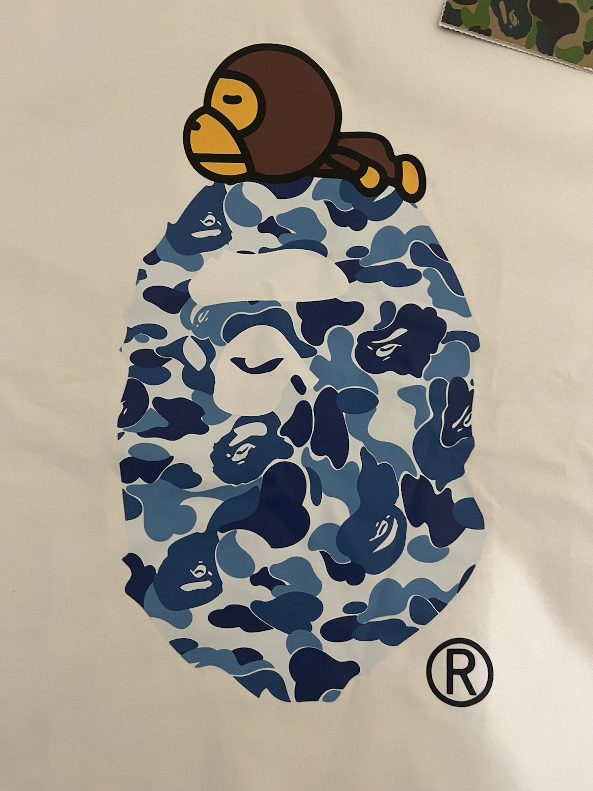 A Bathing Ape Baby Milo Ape Head Camo Graphic Tee White L Cotton Crew Neck