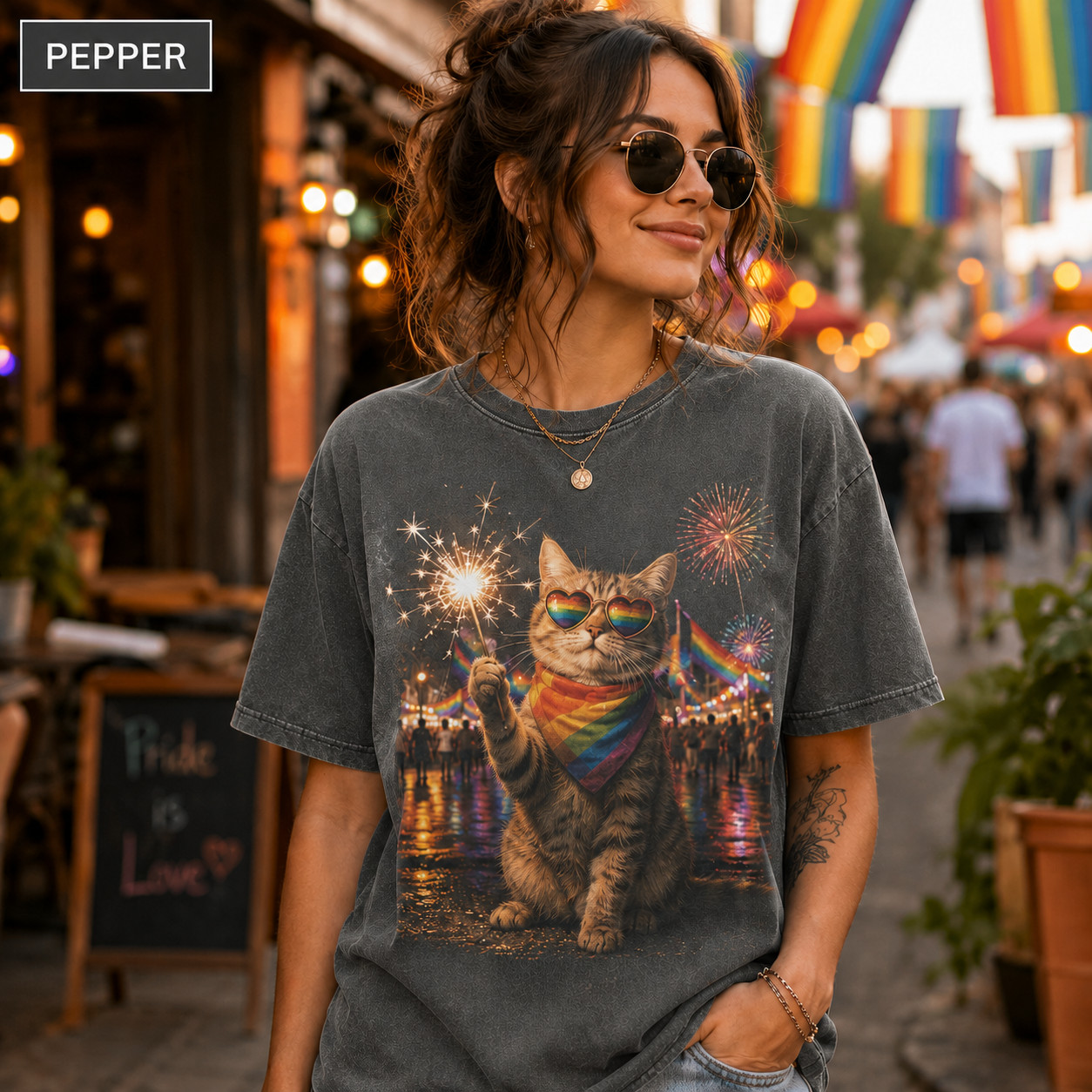 Rainbow Pride Cat T-Shirt LGBTQ Celebration Graphic Tee