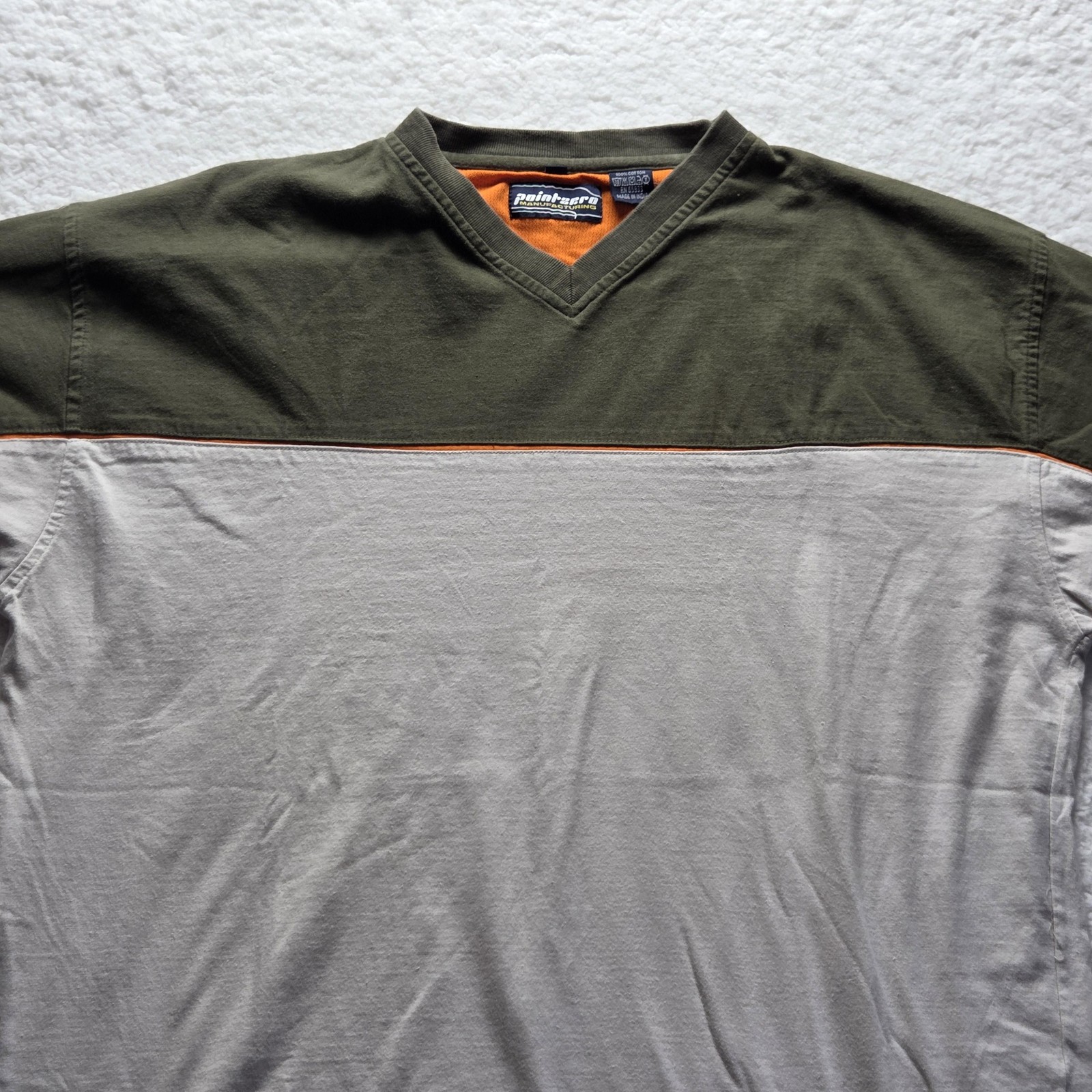 Point Zero Shirt Mens XL Gray Green Colorblock V-Neck Casual Jersey Tee