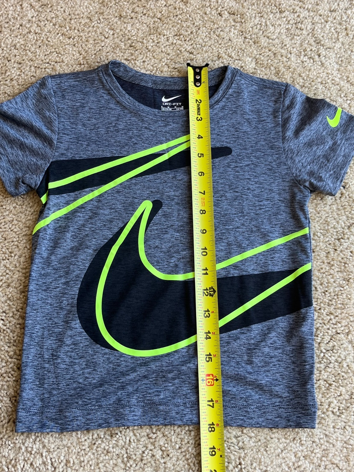 Nike Dri-FIT Boys Medium 5-6 Gray Volt Large Swoosh Performance Tee