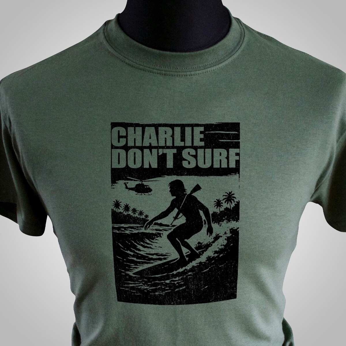 Charlie Don’t Surf T Shirt Apocalypse Now Beach Surfing Vietnam War Retro 3