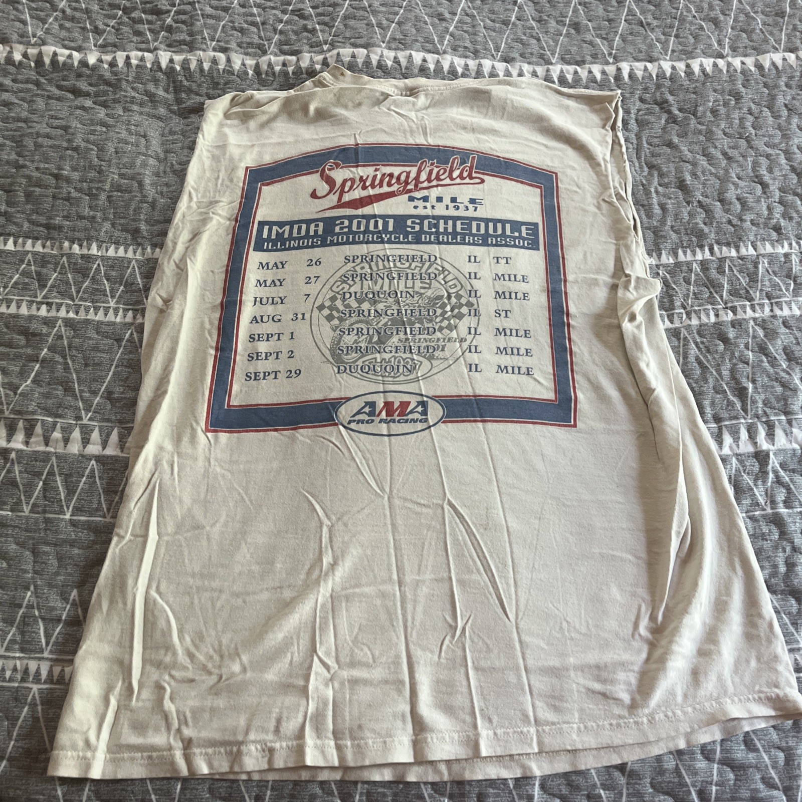 01’ VTG Autograph Springsteen Springer Flat Track Racing Tee Size XL Cut Sleeves