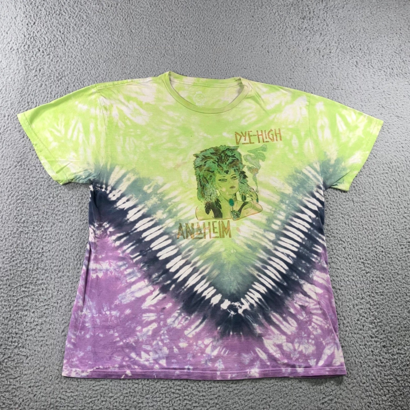 Dye High Graphic T-Shirt Mens XL Tie Dye Green Purple Anaheim Wolf Streetwear