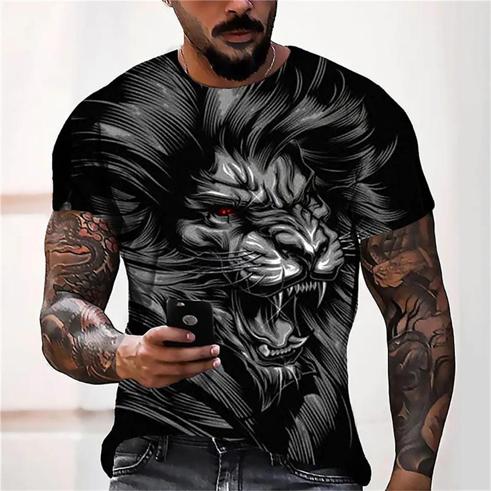 3d Print Men T Shirt Black Lion Gaze Fashion Graphic Short Sleeve Tee Classic