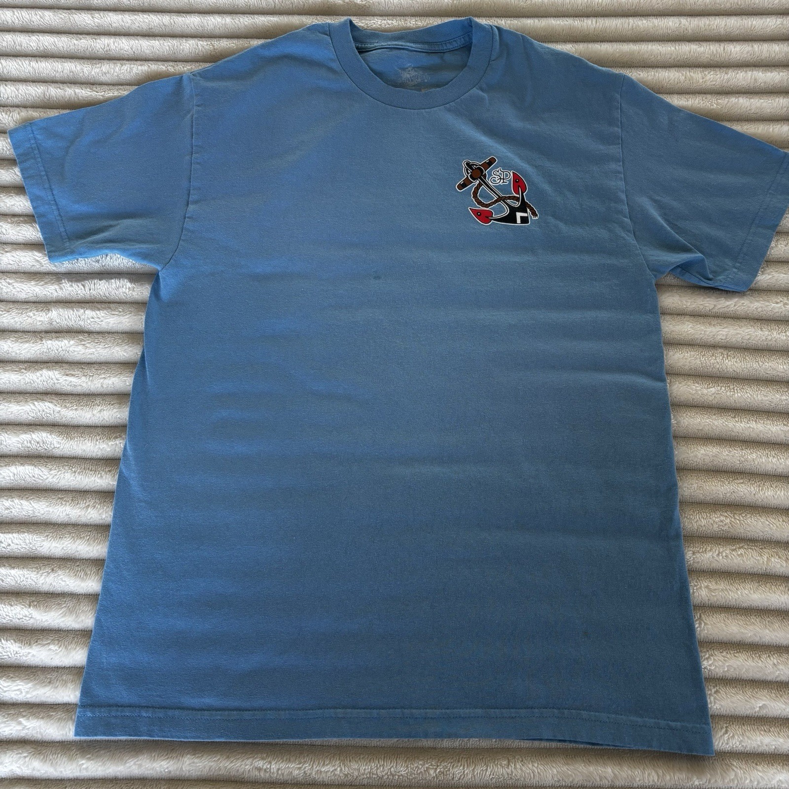 Suavecito tshirt -short sleeve light blue ,large back graphic-size large