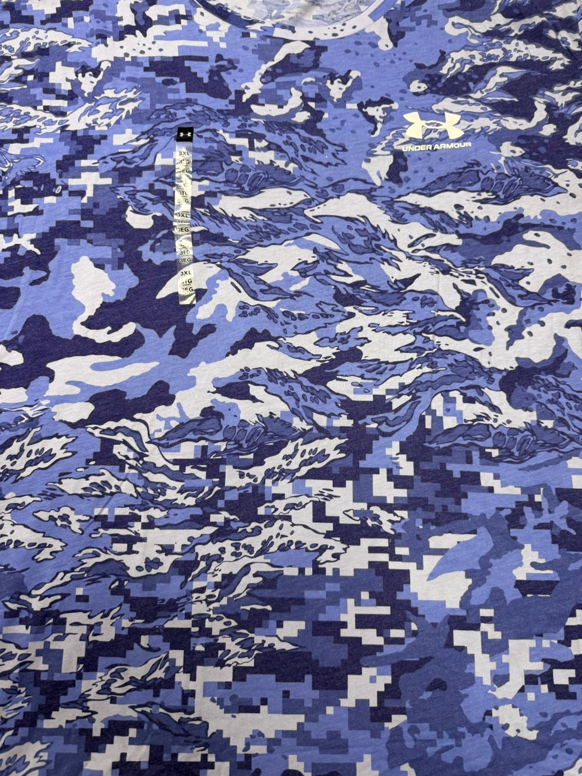 Under Armour Men’s 3XL Tall Blue Camo Digital Print Loose Fit Short Sleeve Tee