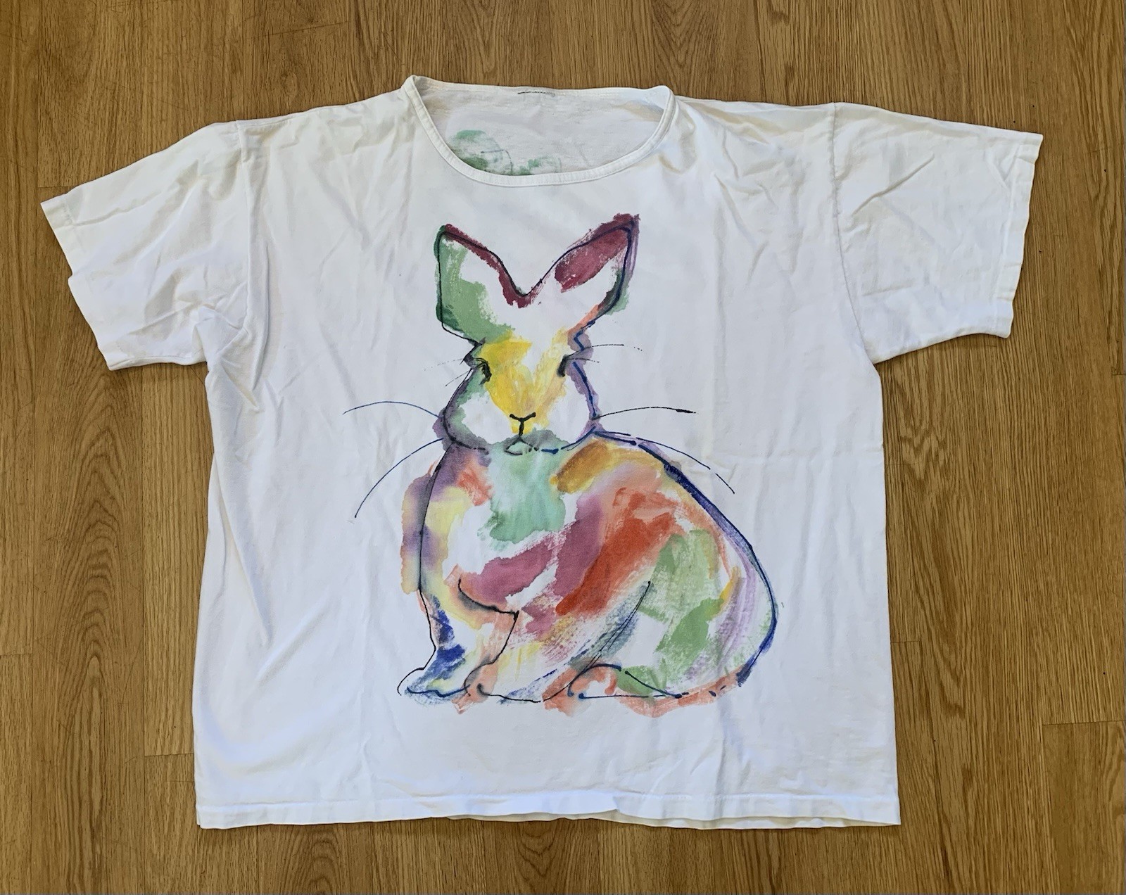 Vintage 90s Single Stitch T Shirt Hand Painted Watercolor Brush Work Rabbit