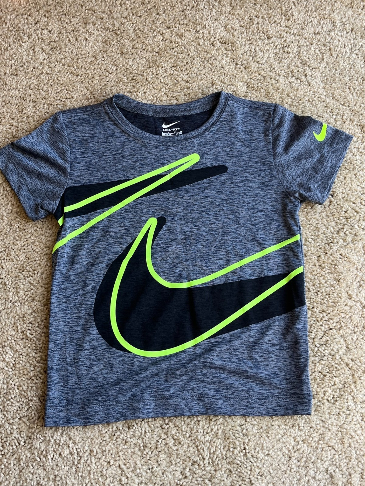 Nike Dri-FIT Boys Medium 5-6 Gray Volt Large Swoosh Performance Tee