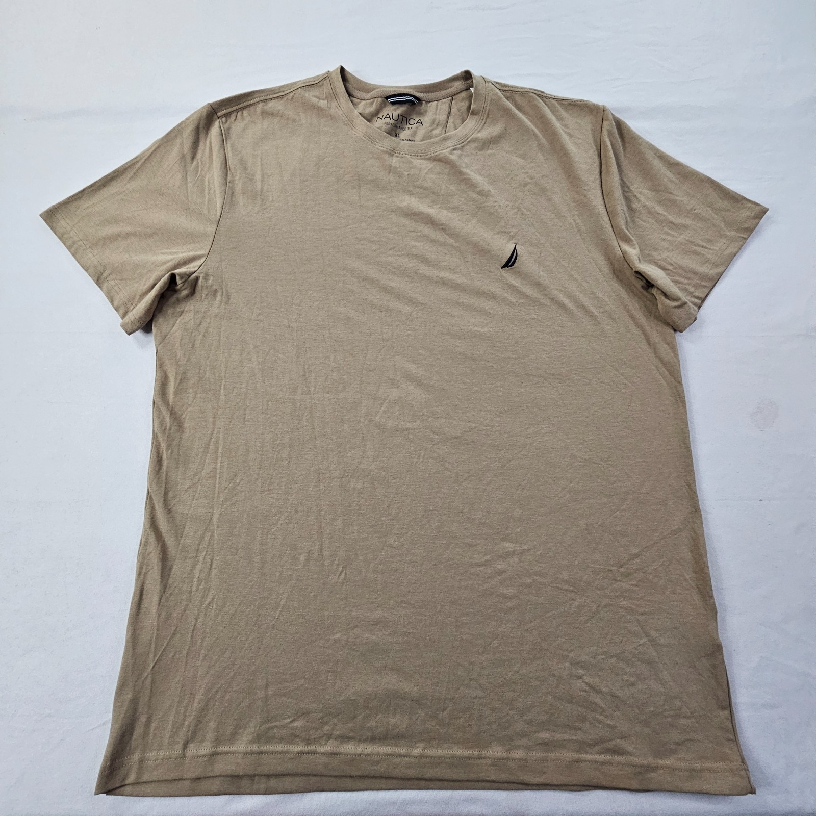 Nautica Performance Beige Short Sleeve Cotton Spandex T-Shirt Men’s XL
