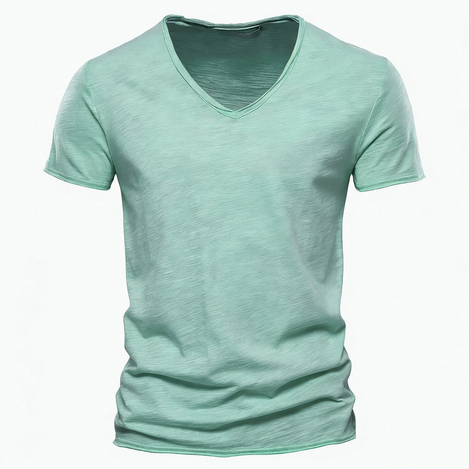 100% Cotton Men T-shirt V-neck Lightweight Summmer Slim Fit T-shirts Male Tops