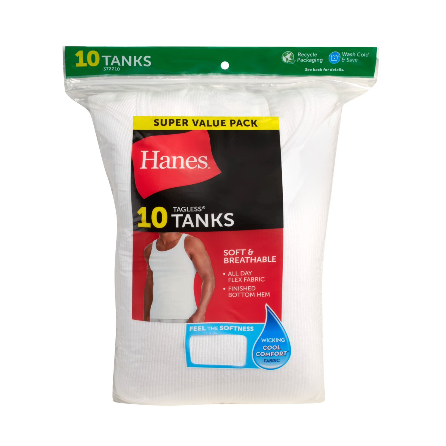 Hanes Men’s Cotton Ribbed Tank Tops Moisture Wicking Undershirts, White – 10Pack