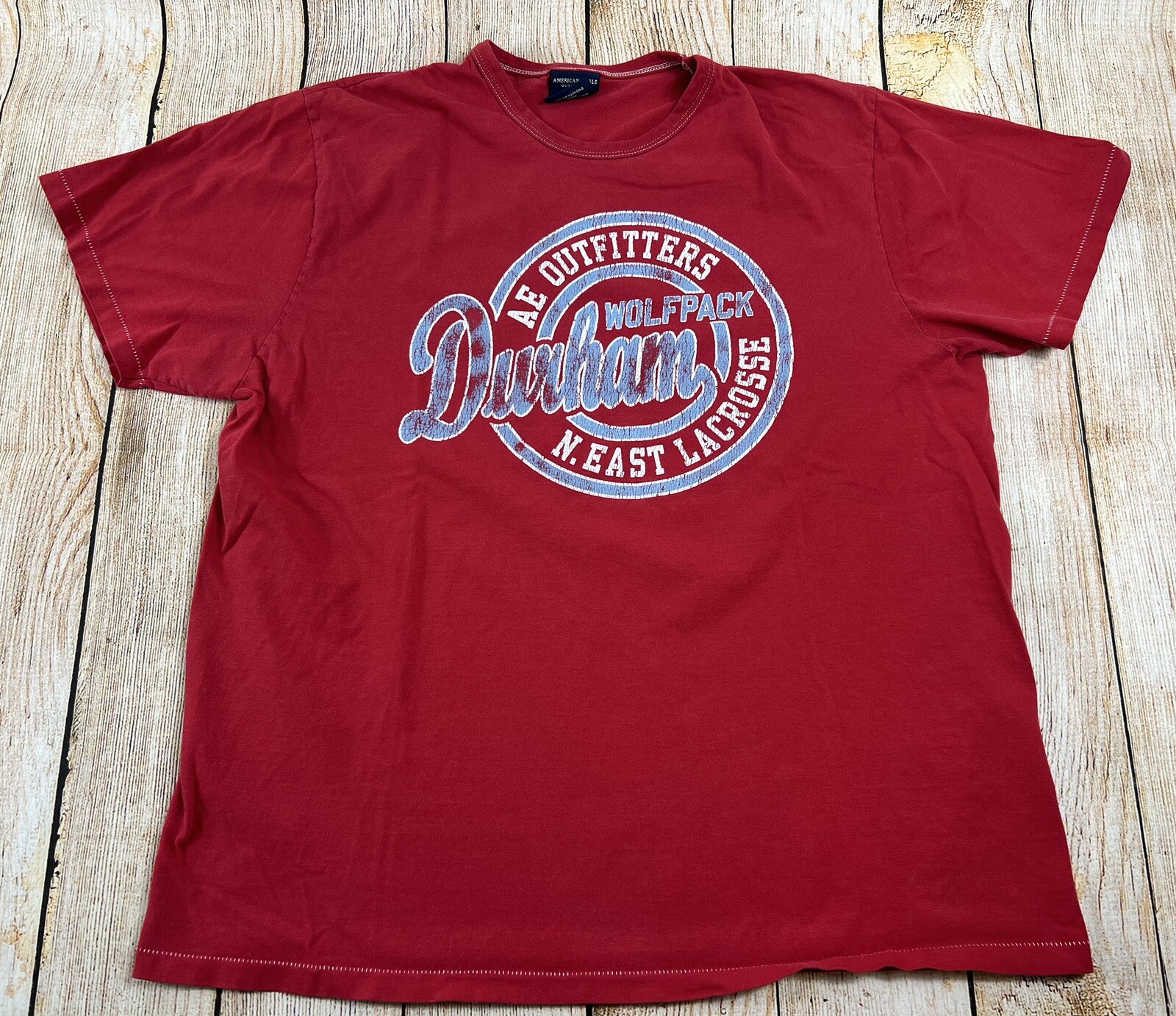 Vintage American Eagle Outfitters Durham Wolfpack Lacrosse Red T Shirt Size Larg