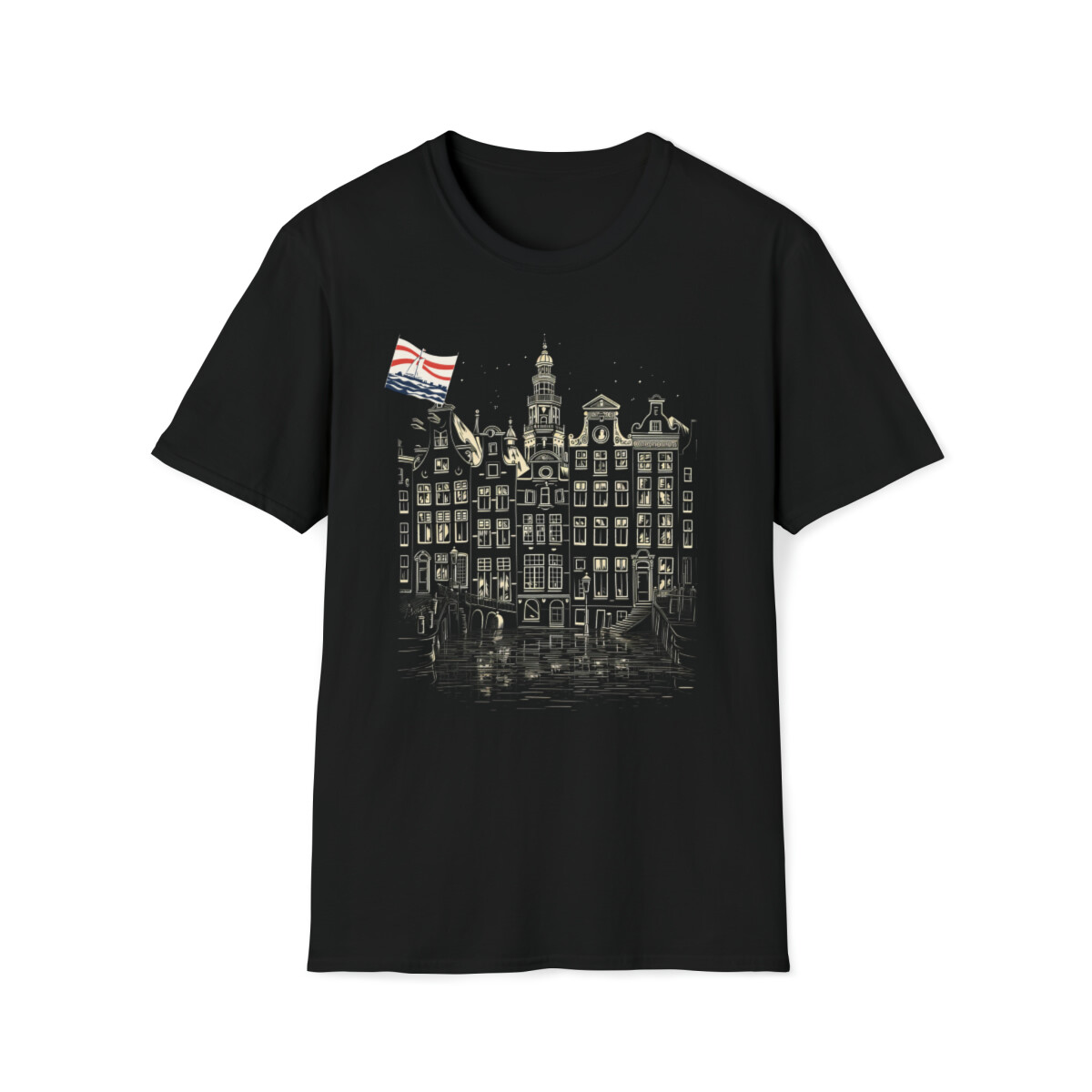 Amsterdam Night: Monochrome Gildan 64000 Black Softstyle Unisex Tee