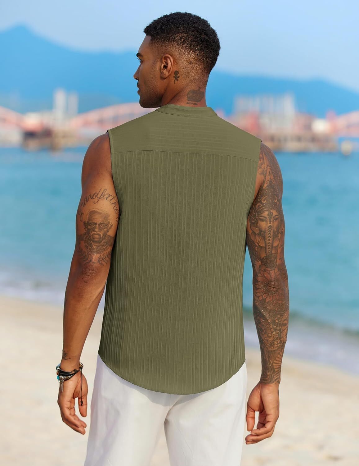 Mens Sleeveless Summer Shirts Beach Tank Tops Button Up Tank Shirt for Vacation