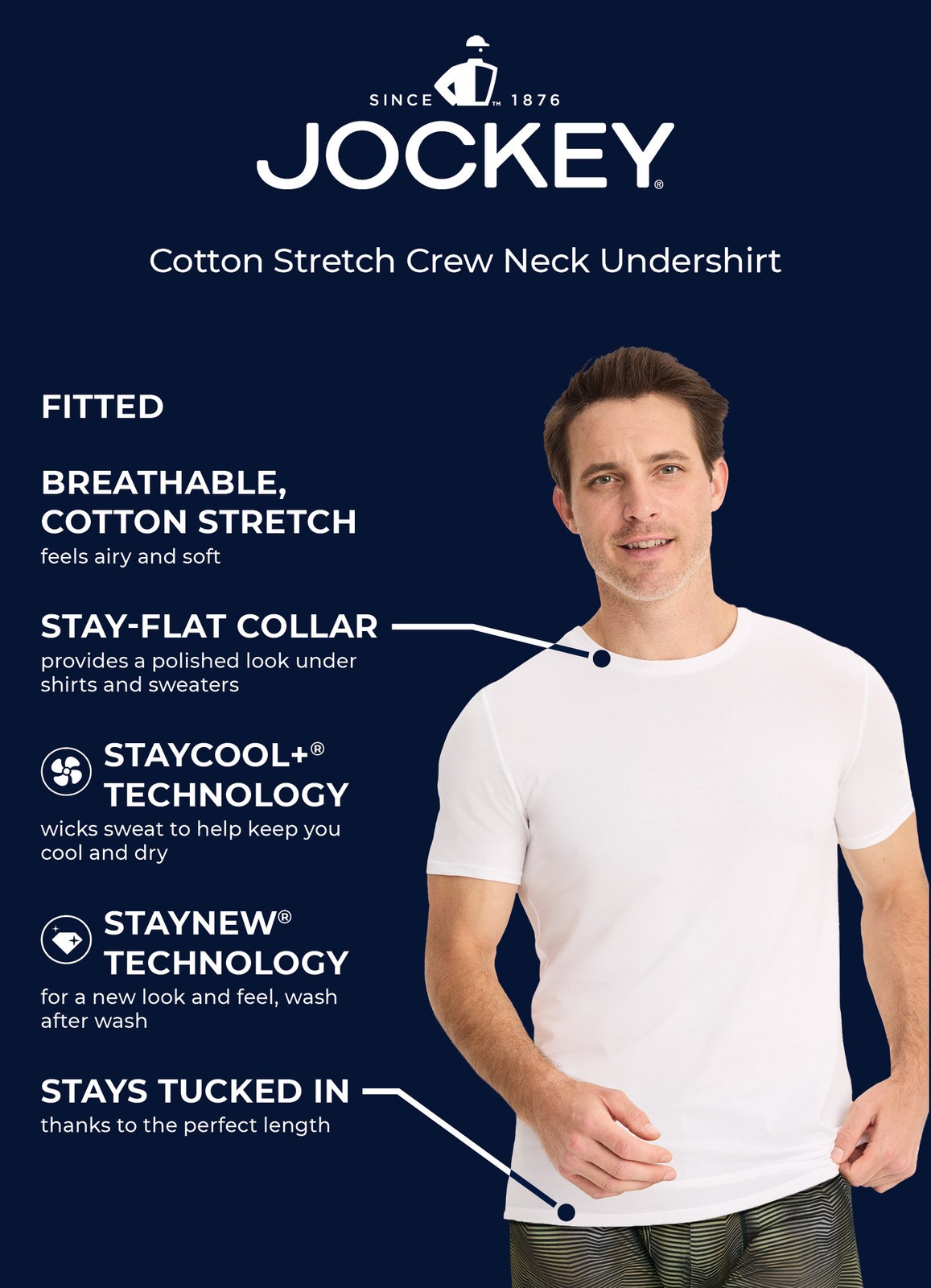 Jockey Men’s Cotton Stretch Crew Neck Undershirt – 3 Pack