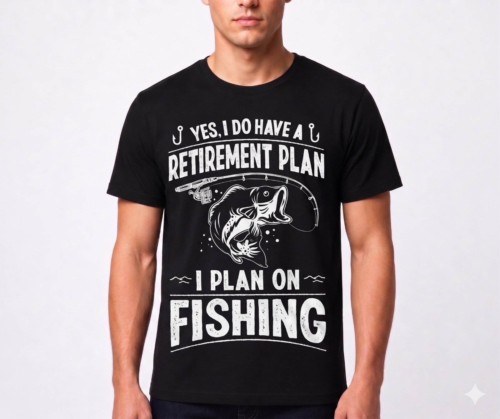 Men Fishing T Shirt Black Combed Cotton Tee Retirement Plan Gift Fisherman