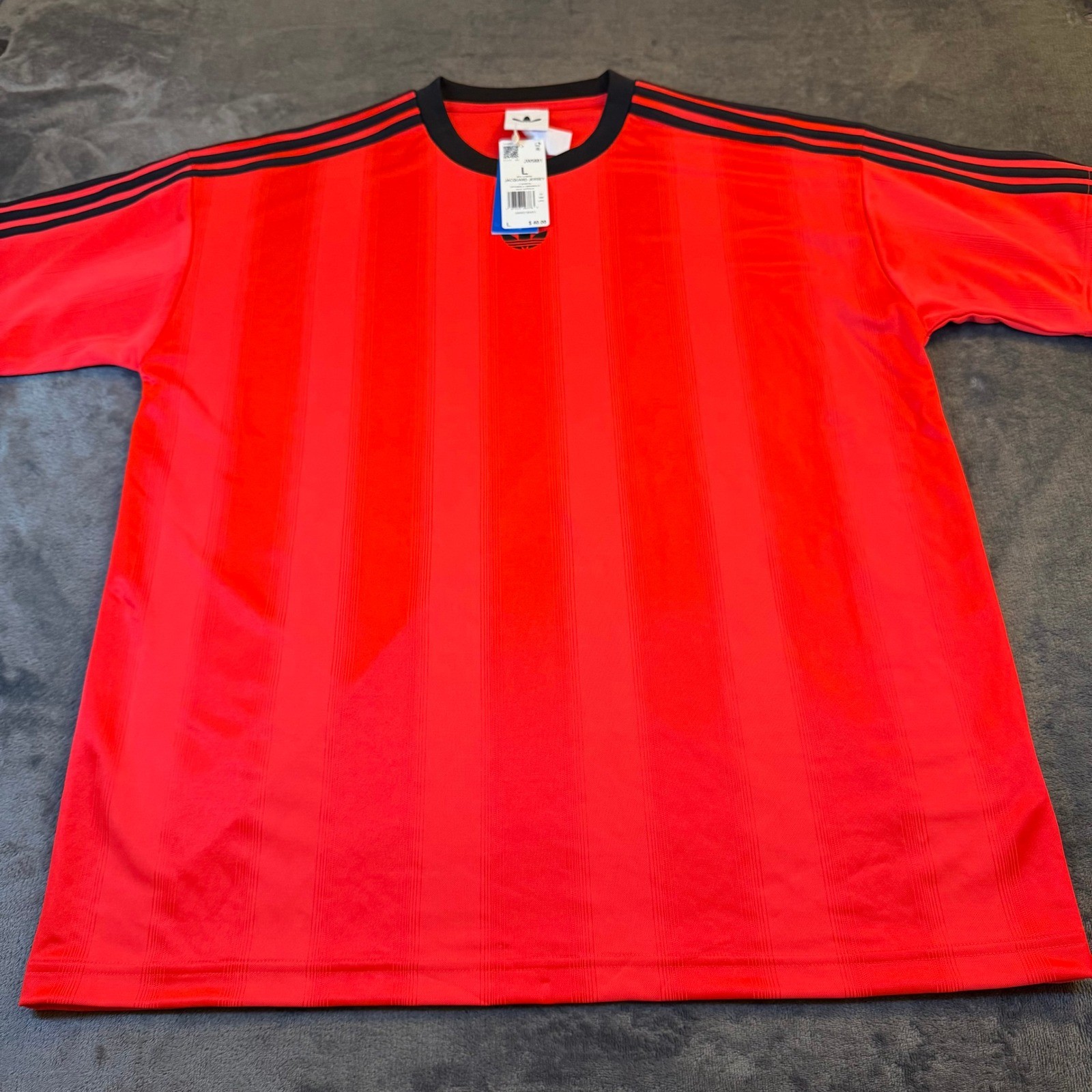 Adidas Originals Jacquard Jersey T Shirt Red Black Stripes Men’s Size Large NWT