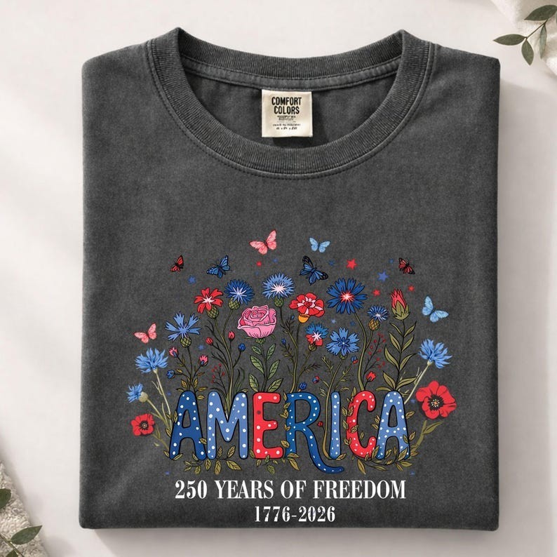 Comfort Colors Floral 250th Anniversary Shirt, Wildflower Independence Day Tee