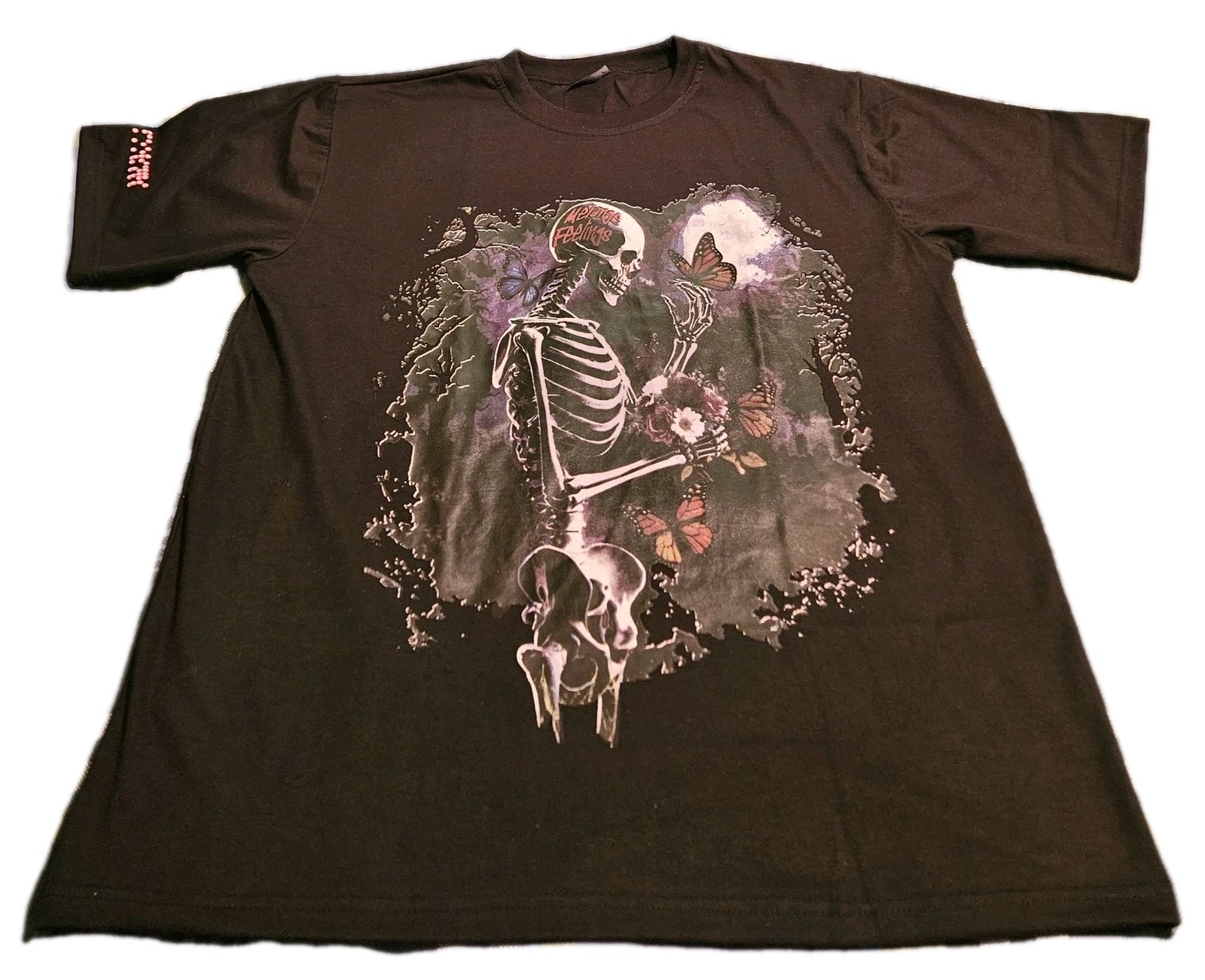 Melange Feelings Skeleton/Butterfly Black Screen Print Double-sided T-Shirt 2XL