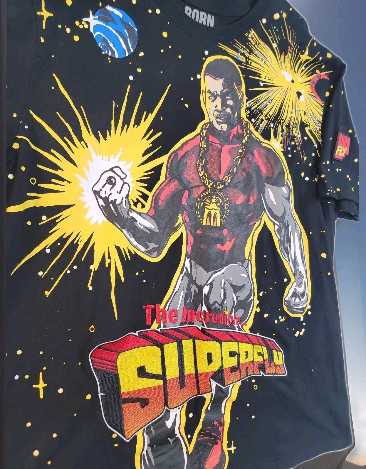 Born Fly T-Shirt Men 3XL 24×30 THE INCREDIBLE…SUPER FLY Embroidered Black