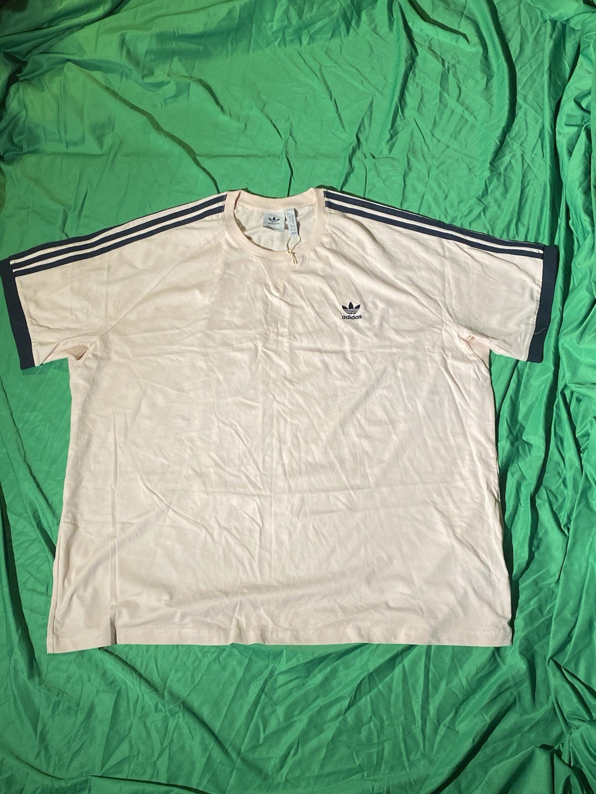 Adidas Originals T-Shirt Men’s Cream Pink Navy 3 Stripe Short Sleeve Trefoil Tee