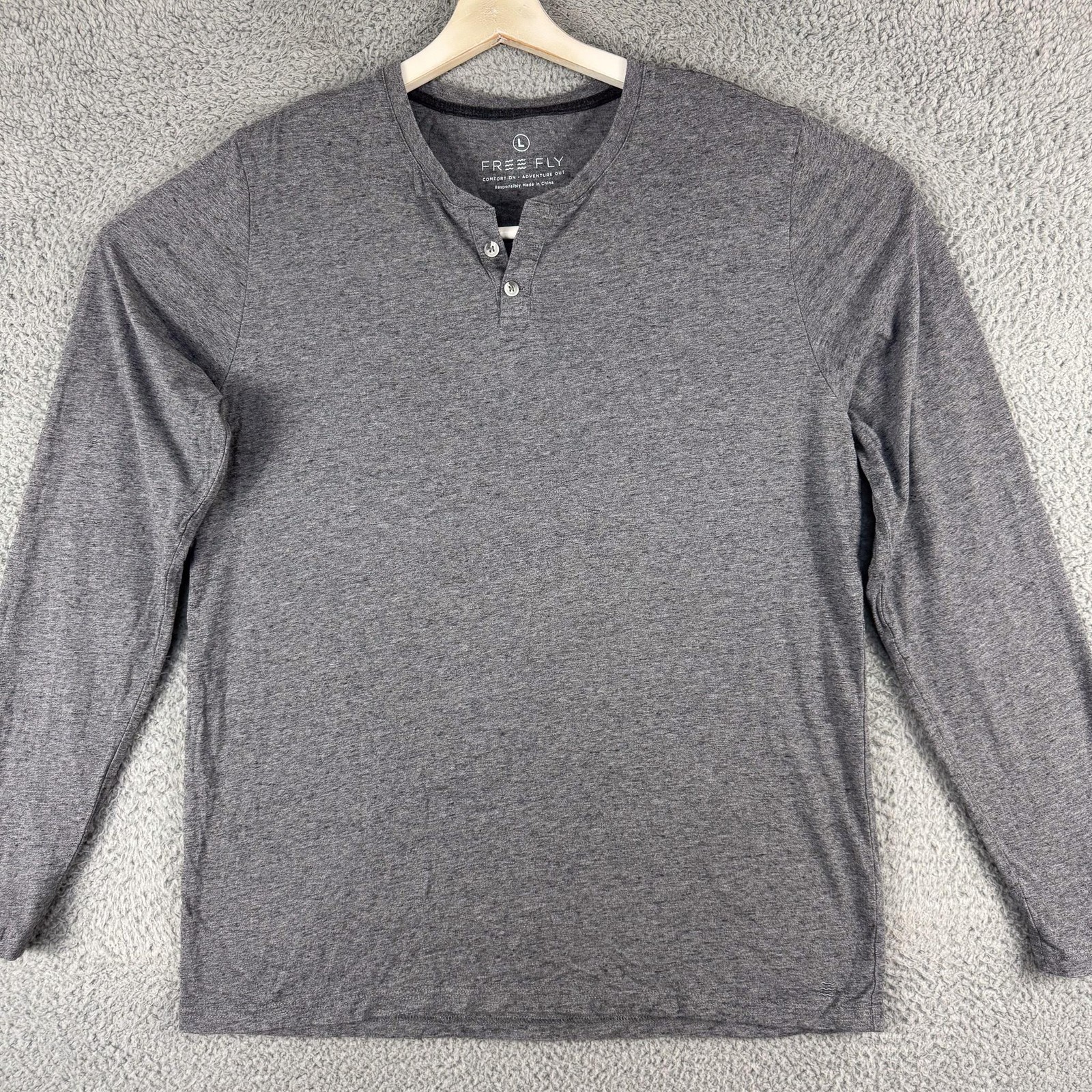 Free Fly Henley Shirt Mens Large Gray Long Sleeve Bamboo Cotton Blend Athletic