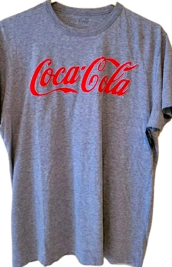 Coca Cola One Stitch Embroidered Grey unisex fit Tshirt. Rare Find Retro Look