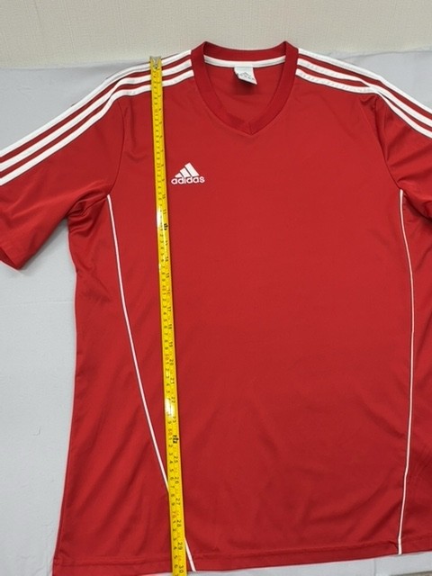 Adidas Soccer Jersey Mens Red Striped XL Short Sleeve V Neck
