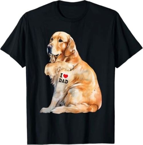 I Love Dad – Patriotic Golden Retriever Canine Dog Lover T-Shirt