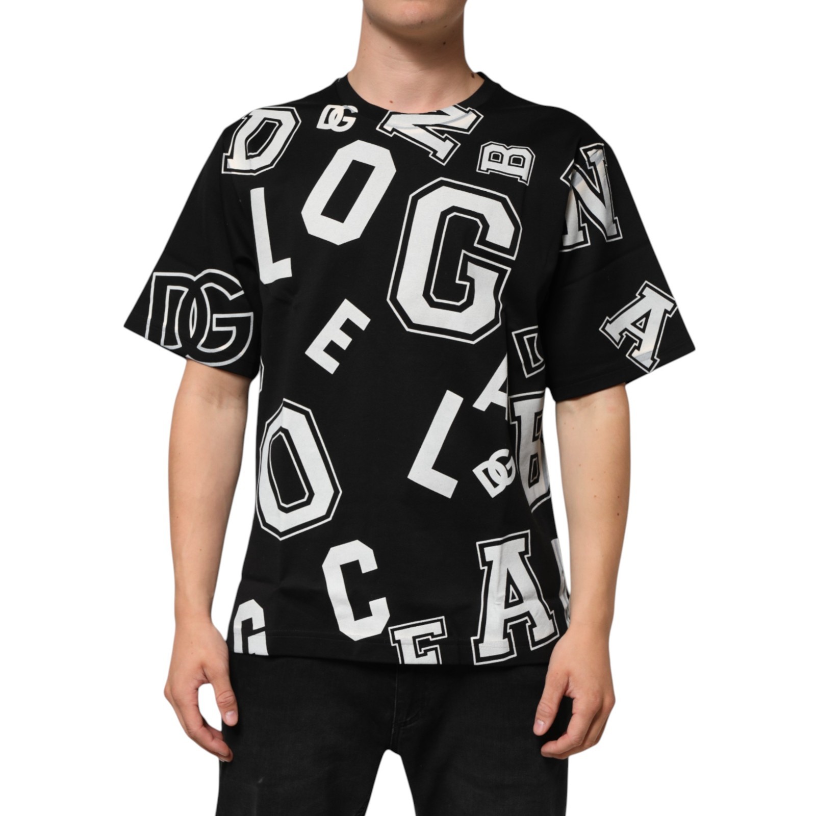 DOLCE & GABBANA T-shirt Black Cotton Letter Print Short Sleeve IT48/US38/M $900