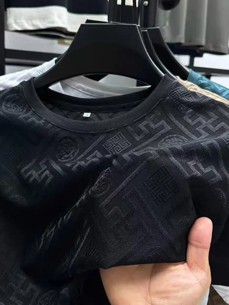 New Fashion Trend Ice Silk Breathable Summer Short Sleeve Luxury Men T-Shirt