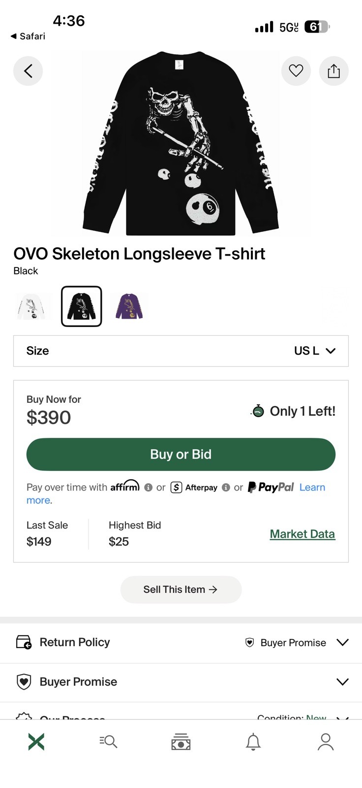 OVO Skeleton Longsleeve Shirt Size Large