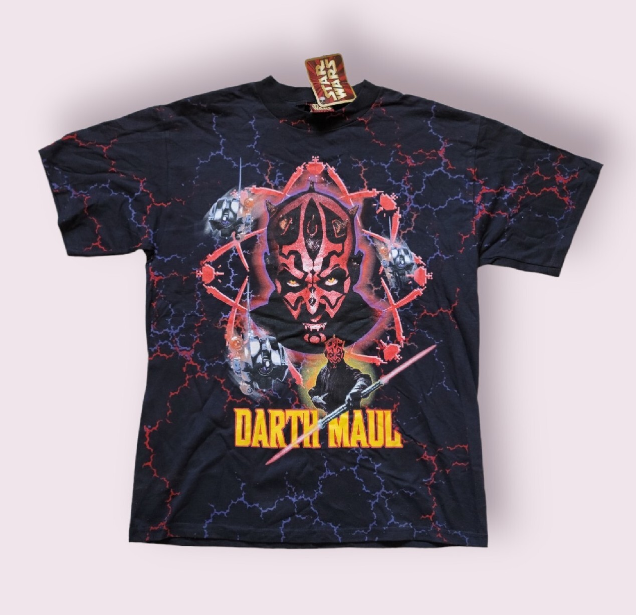 Vintage NOS NWT Star Wars Episode 1 electric Darth Maul Full front Print Shirt,L
